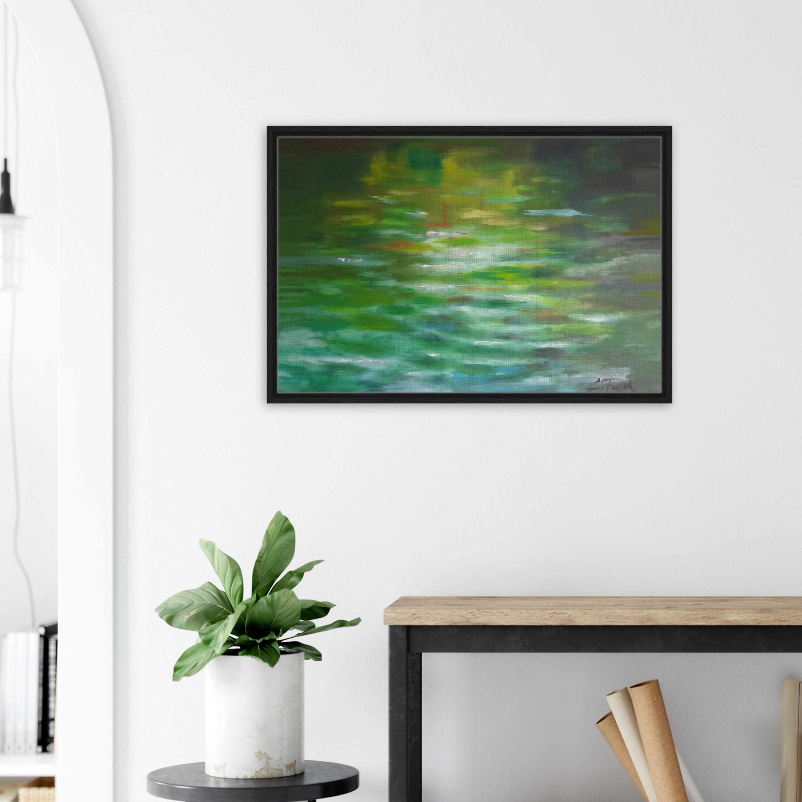 Leinwanddruck Rahmen Fluss-Lobby-Modern-White-0